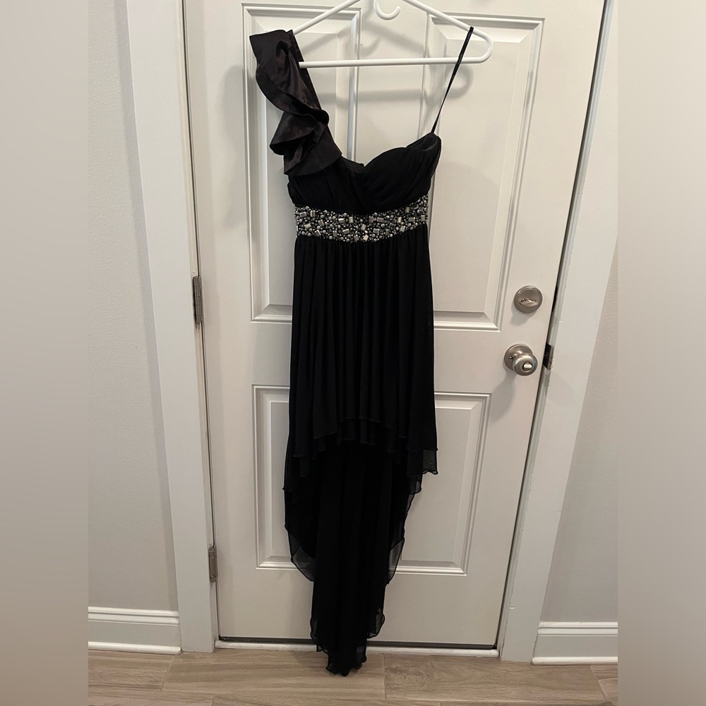 Black high low one shoulder formal dress